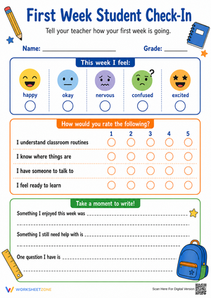 First Week Student Check-In | Printable Grade 3 Worksheet
