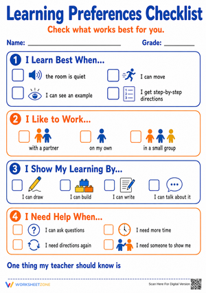 Printable Learning Preferences Checklist | Grade 3 SEL