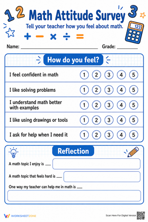 Grades 3-6 Math Survey — Printable No-Prep Worksheet