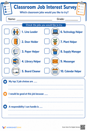 Grade 3 Classroom Jobs — Printable No-Prep Worksheet