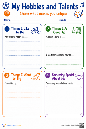 My Hobbies and Talents Worksheet | Grade 3-5 Essential