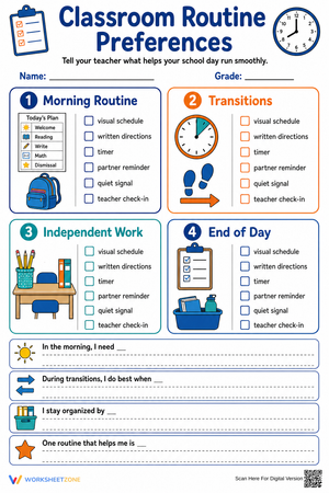 Classroom Routine Preferences | Essential Grade 3-5 Survey
