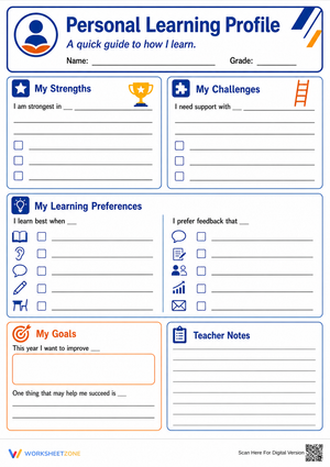Personal Learning Profile | Grade 6 Printable Worksheet