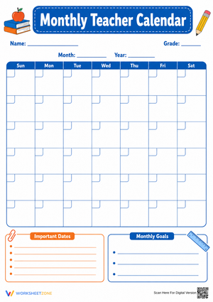 Printable Monthly Teacher Calendar | Essential Tool