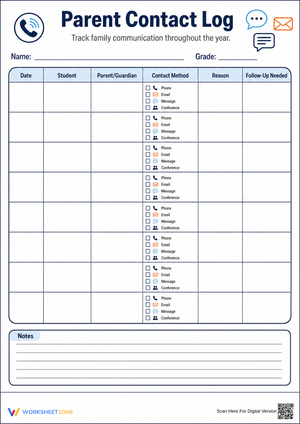 Parent Contact Log | Printable K-12 Teacher Resource