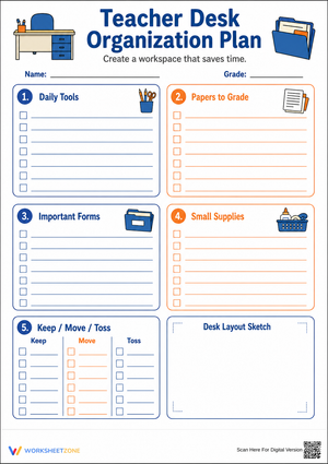 Printable Teacher Desk Organization Plan | All Grades