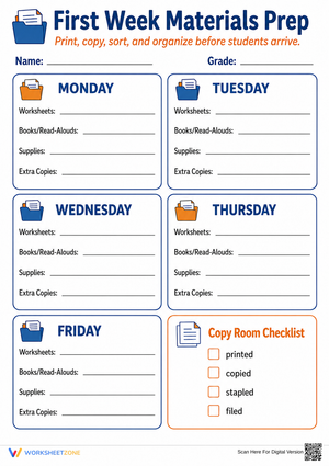 Printable First Week Materials Prep Sheet | K-12