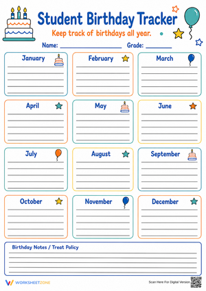 Essential Student Birthday Tracker | Grade K-5 Ready