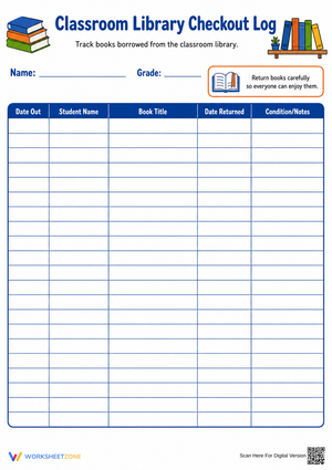Grade 3 Library Checkout Log — Printable No-Prep Worksheet
