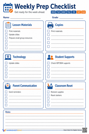 Printable Weekly Prep Checklist | Teacher Organization