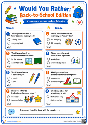 Grade 3 Would You Rather — Printable No-Prep Worksheet