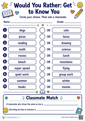 Printable Would You Rather Worksheet | Grade 3