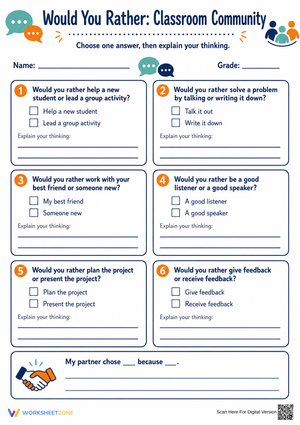 Grade 5 Classroom Community — Printable No-Prep Worksheet