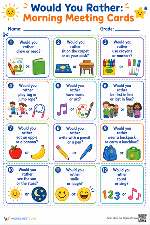 Essential Morning Meeting Would You Rather Cards | K-4