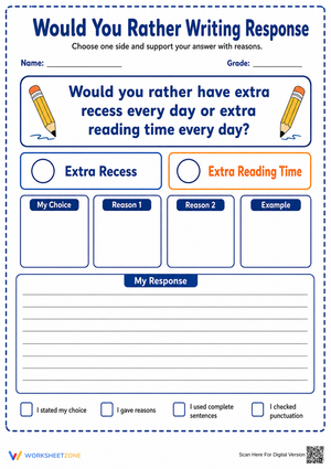 Grade 3 Opinion Writing — Printable No-Prep Worksheet