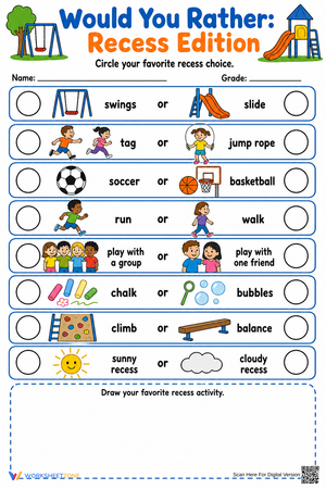 Recess Would You Rather — Printable Grade 1 Worksheet