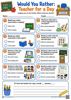 "Teacher for a Day" Worksheet | Grade 4 Essential