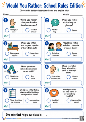 Grade 3 School Rules — Printable No-Prep Worksheet