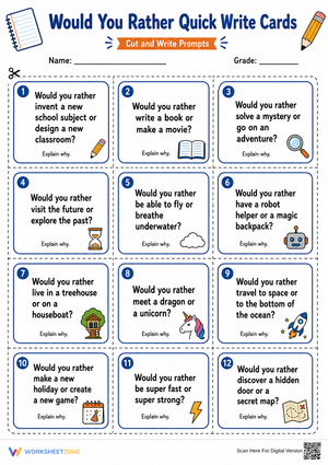 Essential Would You Rather Quick Write Cards | Grades 3-6