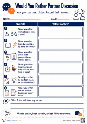Grade 5 Partner Discussion — Printable No-Prep Worksheet