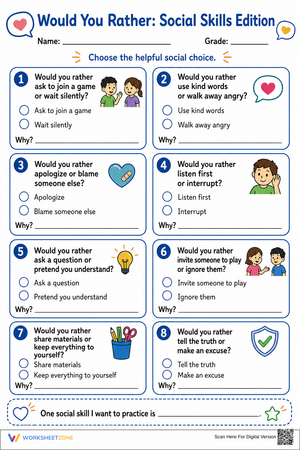 Printable Social Skills Worksheet | Grade 3 SEL