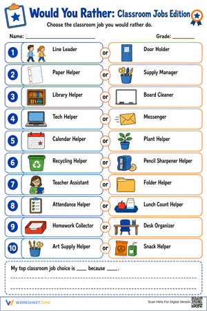 Classroom Jobs Would You Rather | Grade 3-5 Printable