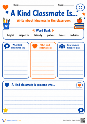 A Kind Classmate Is... Printable Writing Worksheet