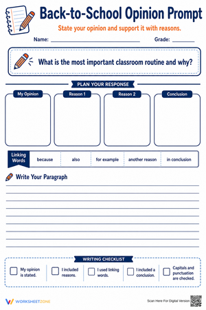 Printable Grade 4 Opinion Writing Prompt Worksheet