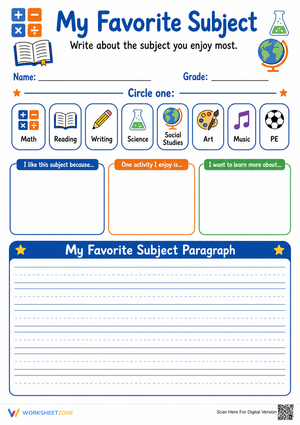 My Favorite Subject Writing Worksheet | Grade 3 Essential