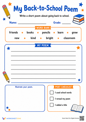 Grade 3 Back-to-School Poem — Printable No-Prep Worksheet