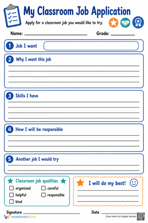 Printable Classroom Job Application | Grade 3