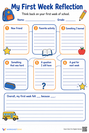Grade 3 First Week Reflection — Printable No-Prep Worksheet