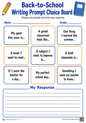 Back-to-School Writing Choice Board | Grade 4 Printable