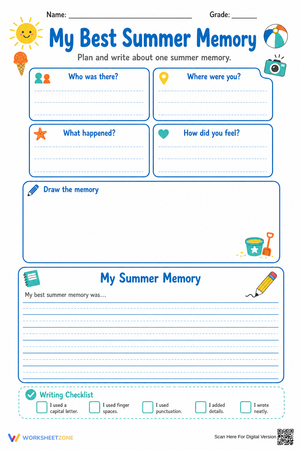 Grade 3 Summer Memory — Printable No-Prep Worksheet