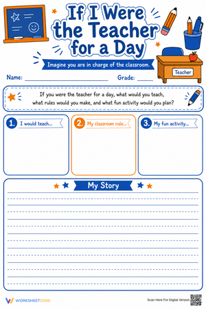 Printable Teacher for a Day Writing Worksheet | Grades 3-5