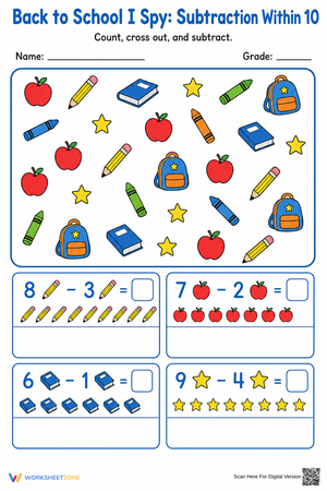 Essential Grade 1 Subtraction I Spy Printable