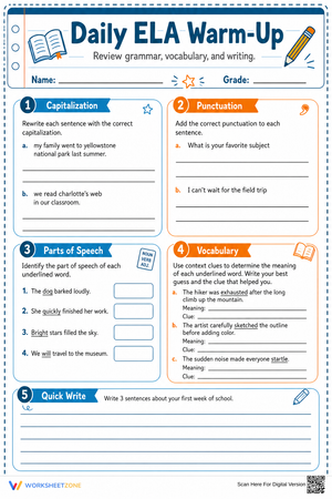 Daily ELA Warm-Up | Grade 4 Printable Worksheet