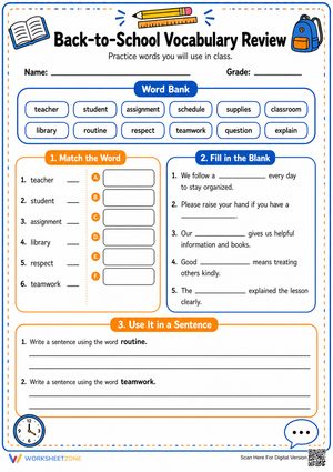 Back-to-School Vocabulary Review | Essential Grade 3-5