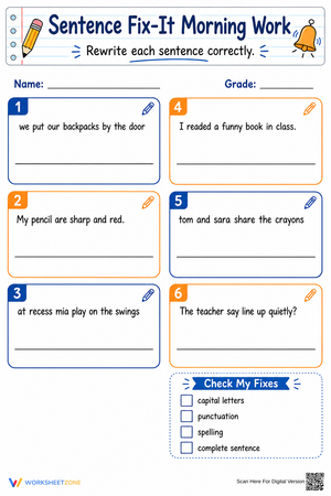 Sentence Fix-It Worksheet | Grade 2-5 Essential