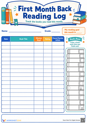 Printable First Month Back Reading Log | Grades 1-5