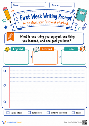 First Week Writing Prompt — Printable Grade 3-5 ELA
