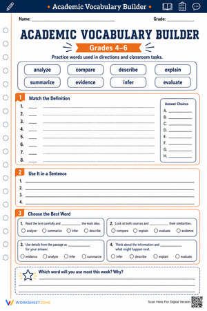 Academic Vocabulary Builder | Grade 5 Essential Worksheet