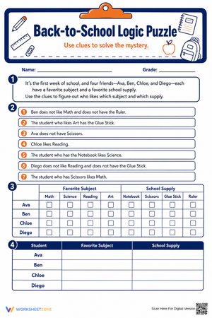 Back-to-School Logic Puzzle | Grade 5 Essential