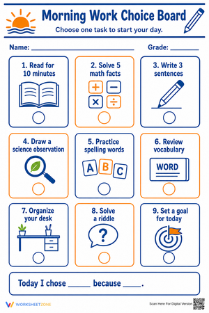 Morning Work Choice Board | Grade 3 Printable