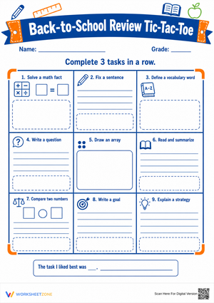 Back-to-School Review Tic-Tac-Toe | Grade 4 Essential