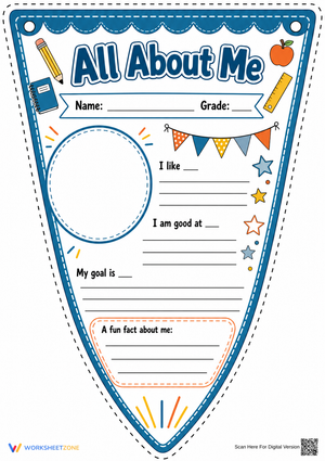 All About Me Pennant | Grade 3 Printable Worksheet