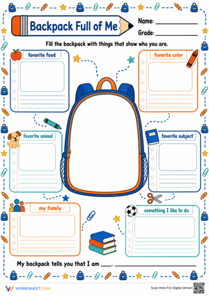Backpack Full of Me Worksheet | Grade 1 Essential