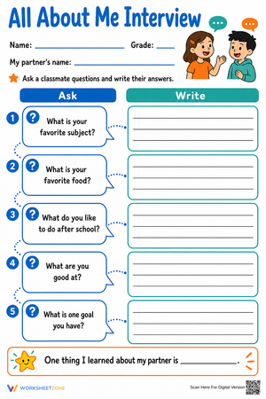 All About Me Interview | Grade 3 Printable Worksheet