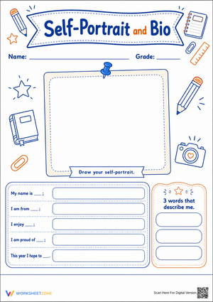 Self-Portrait and Bio Worksheet | Grade 3 Printable