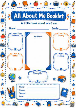 All About Me Booklet Cover | Grade K-5 Essential